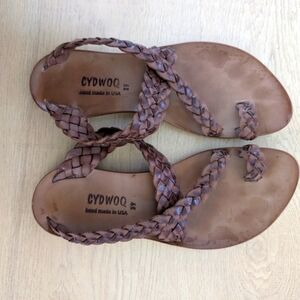 Brown Sandals with Braided Strap and Flat Sole